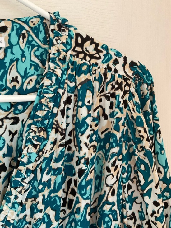 Chico's 3 Teal White Paisley Maxi Dress 24” by 50” v neck ruffle tiered travel - Picture 5 of 11